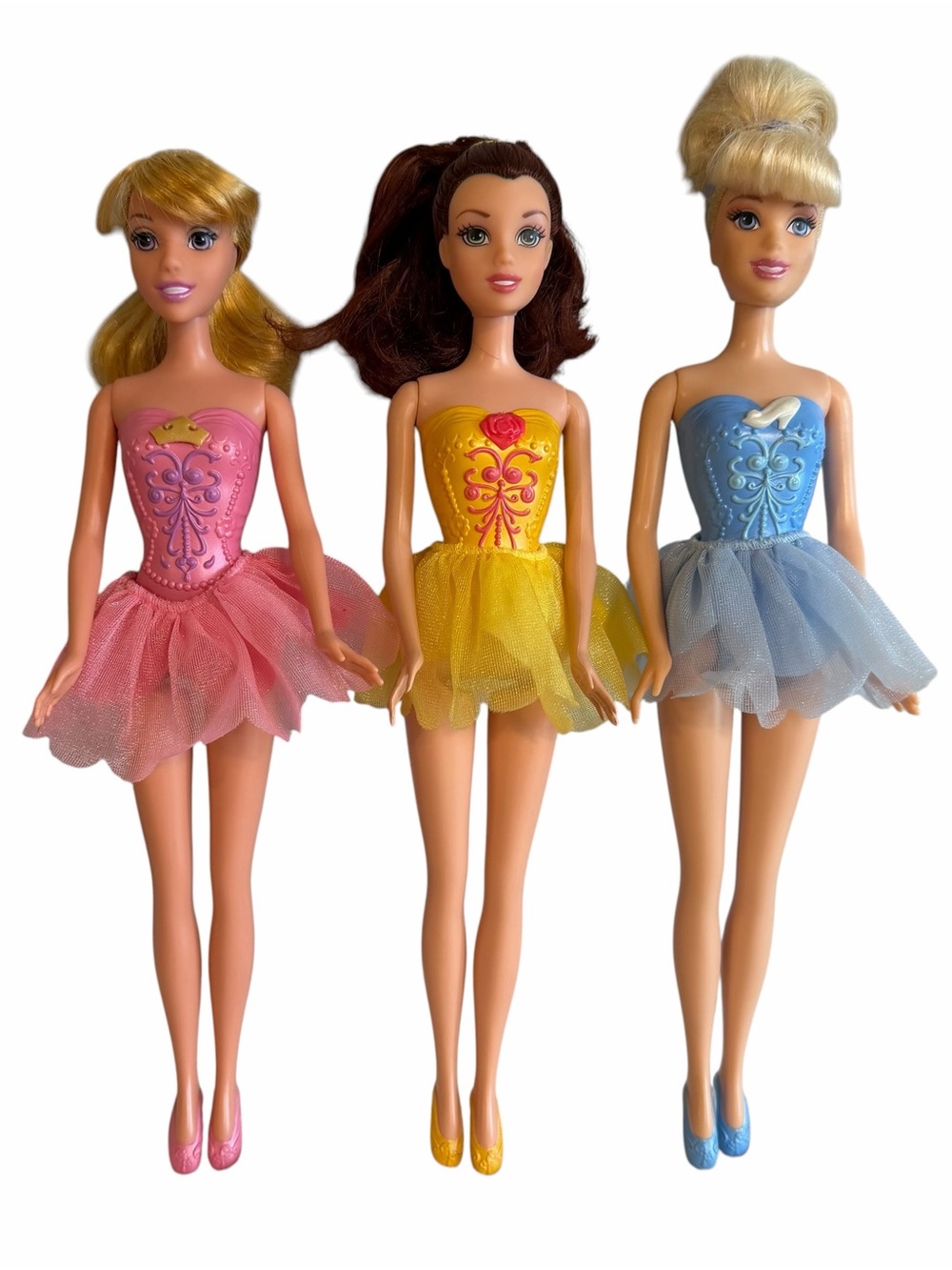 Set of 3 Disney Barbie Doll Ballerina Princesses: Belle, Cinderella & Aurora